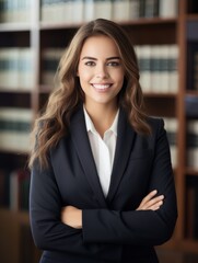 Headshot portrait of young female lawyer or business woman - obrazy, fototapety, plakaty