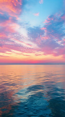 Naklejka na ściany i meble sunset with different colors sky, blue ocean, realistic photograph