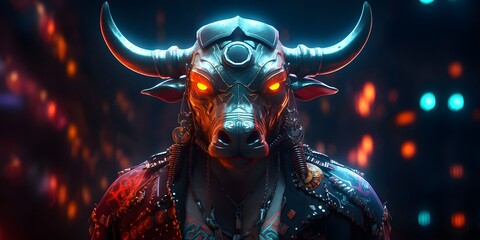 "Cyber Stampede: The Bull in the Beat" | Background Design | AI Generated Artwork