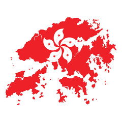 Map of Hong Kong with Hong Kong national flag