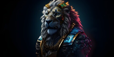 "Cyber Roar: The Futuristic King of the Urban Jungle" | Background Design | AI Generated Artwork