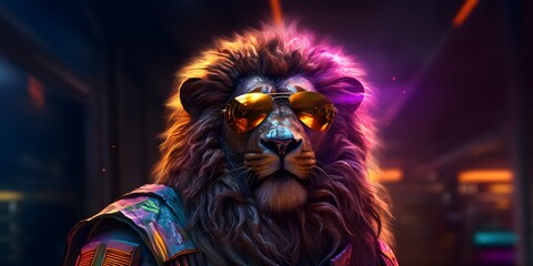 "Cyber Roar: The Futuristic King of the Urban Jungle" | Background Design | AI Generated Artwork