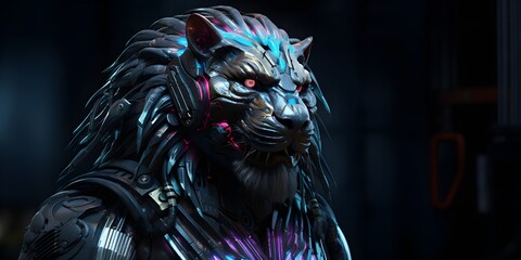 "Cyber Roar: The Futuristic King of the Urban Jungle" | Background Design | AI Generated Artwork