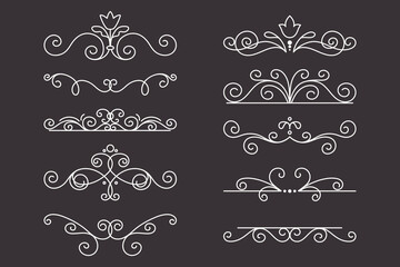 Vector Decorative Linear Dividers Set. Vintage Frame Design Elements, Filigree, Decorative Borders, Page Decorations, Dividers Isolated