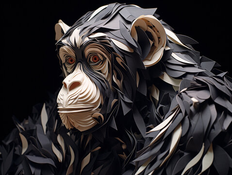 Cut Paper Art of a Chimpanzee