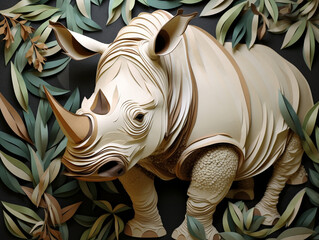 Cut Paper Art of a Rhino
