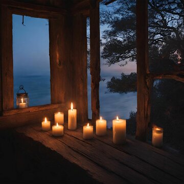 Candle light nearby a see