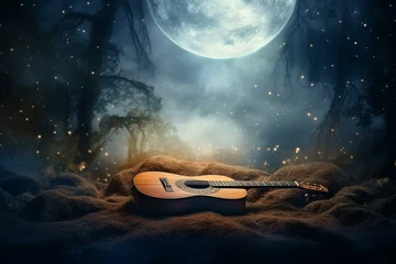 Muurstickers Soothing guitar music to relax and promote sleep. Generative AI © Quiana