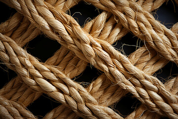 Interwoven thin natural hemp yarn like a grid fabric. AI generative