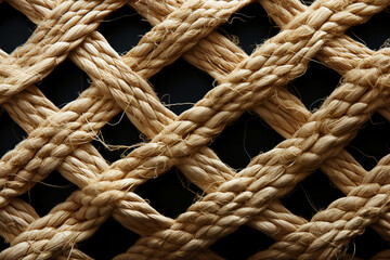 Fototapeta na wymiar Interwoven thin natural hemp yarn like a grid fabric. AI generative