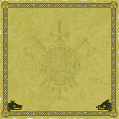 Medieval Coat of Arms on Square Parchment with Celtic Knot Frame