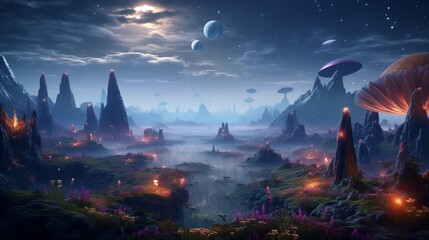 An alien world inspired by the wonders of Cosmic Columbine. Create a mesmerizing