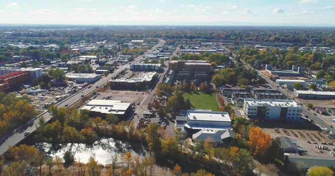 Aerial 4k view of Boise, Idaho with industrial, commercial and residential buildings