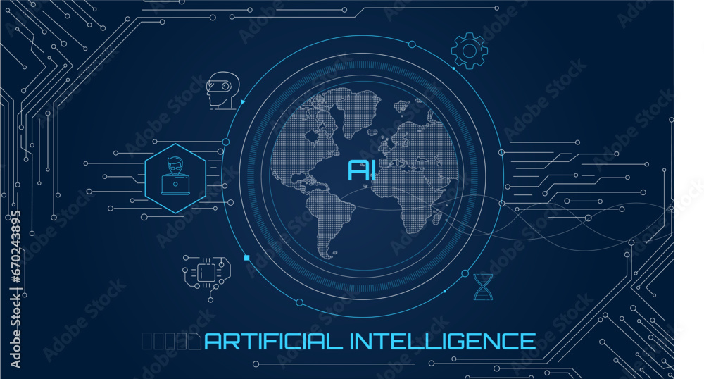 Poster the concept of artificial intelligence and global network access to information.