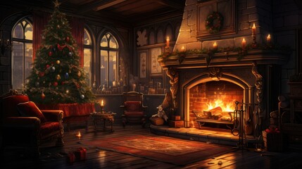 A decorated classic room for Christmas eve celebration.