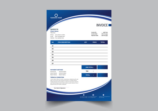 Invoice minimal design template. Bill form business invoice accounting money bills or price invoices and payment agreement design templates. Tax form, bill graphic or payment receipt page vector