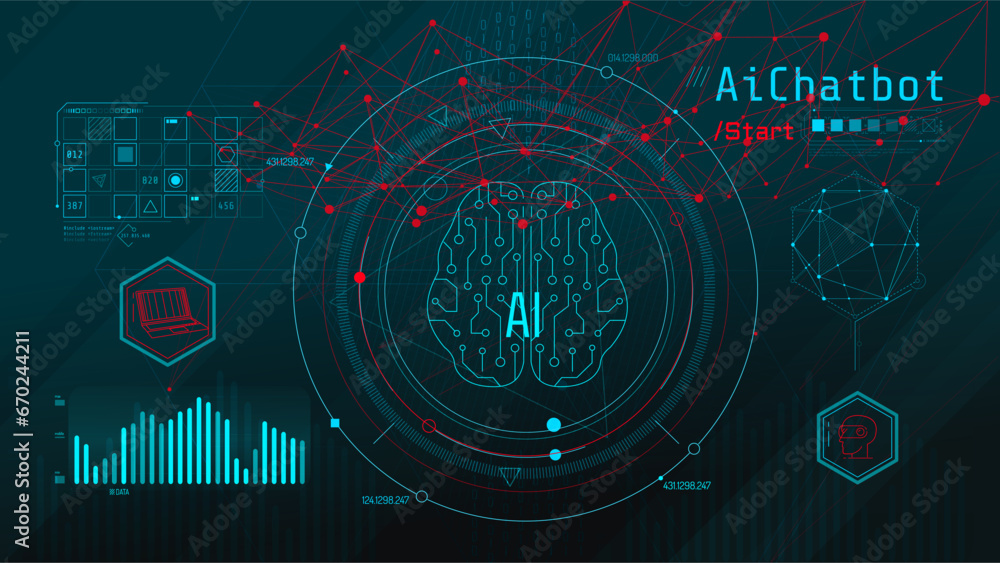 Poster technology brain and machine learning concept.