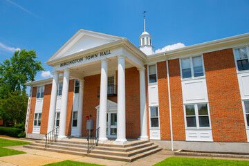 Burlington Town Hall at Town Common at 29 Center Street in historic town center of Burlington,...