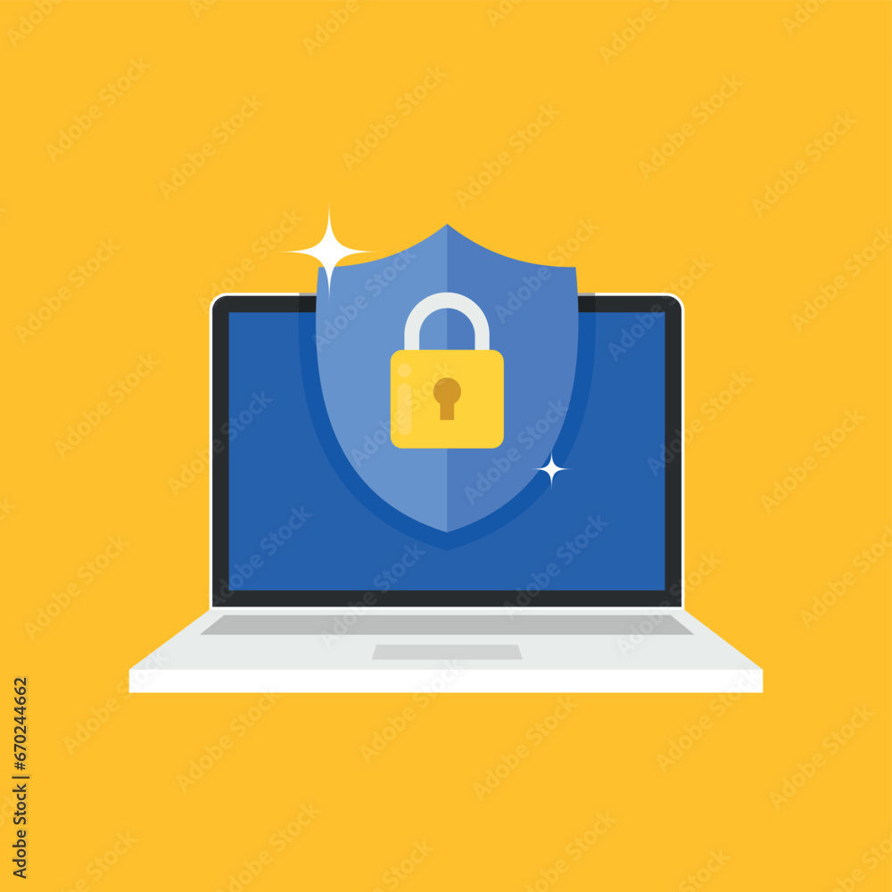 Wall mural shield with padlock icon on computer screen. web security modern flat vector illustration. stock ill