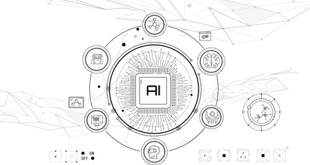Virtual infographics on the topic of artificial intelligence, machine learning and automation.