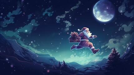 Obraz na płótnie Canvas 月夜を駆けるサンタクロースの背景画像