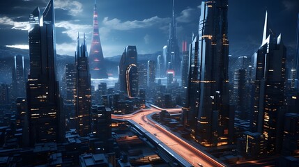 Fototapeta premium futuristic city skyline at night illustration