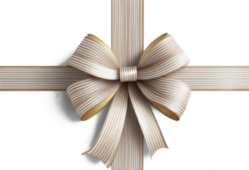 white  ribbon and bow with gold isolated against transparent background
