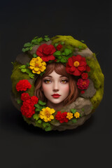 Cute girl character designed with round natural frame
