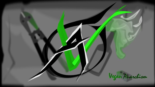 Vegan Anarchism Logo. A Vector Drawing Of Vegan Anarchism Political Theory Concept Logo