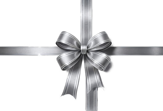 silver ribbon and bow with grey isolated against transparent background
