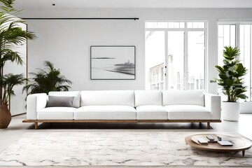living room interior, In a minimalist, ultra-modern setting, an article couch takes center stage