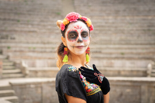 Young woman catrina makeup for day of the dead celebtarion Mexico