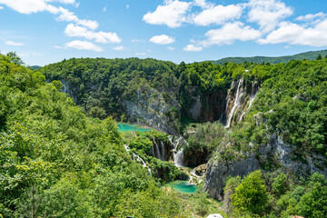 Fototapeta na wymiar Plitvice Lakes National Park is one of the oldest and largest national parks in Croatia. This photo is taken in July, 2023. 