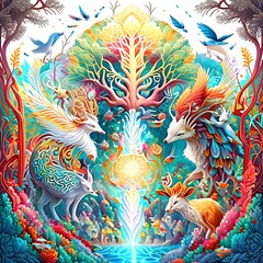 highly detailed painting of animals