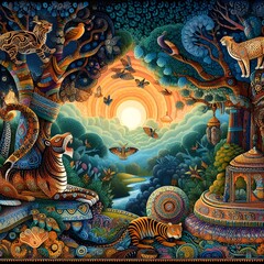 Fototapeta premium painting of animals in jungle