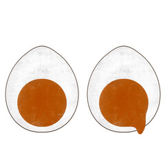 Half-boiled, soft-boiled eggs, cut in half lengthways