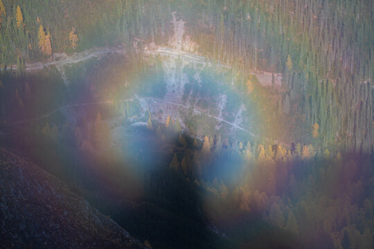 Picture of an amazing 360-degree fogbow taken from a mountain peak near Davos, Switzerland