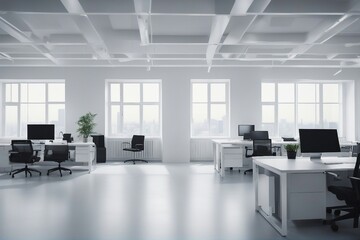 A White Office Interior Offering a Clean and Serene Backdrop, Perfect for a Background Image, Radiating Professionalism and Calm