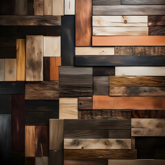 Textured Harmony: A Mosaic Background of Diverse Wooden Pieces in Varied Colors