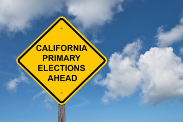 California Primary Elections Ahead Caution Sign Blue Sky Background