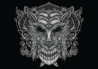 Aggressive demon beast head in monochromatic style vector illustration