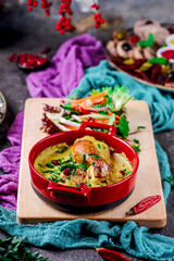 Shkmeruli, Georgian chicken a.traditional Georgian dish .selective focus