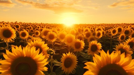 An expansive Solstice Sunflower field with a drone's perspective, offering a sweeping view of...