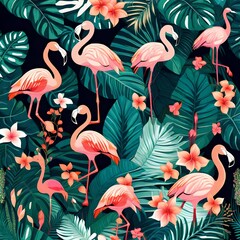 Naklejka premium seamless pattern with flamingos
