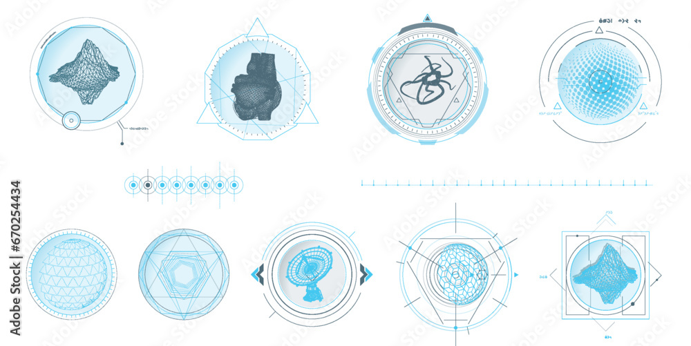Poster circular vector infographic elements for sci-fi interface.