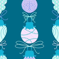Cartoon winter toys seamless Christmas tree balls pattern for wrapping paper and fabrics and kids clothes print