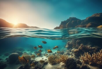 Fototapeta na wymiar Magical fantasy underwater landscape with sea
