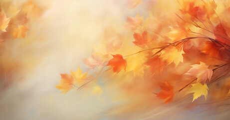 Naklejka na ściany i meble Autumn background with yellow leaves on blurred bokeh background