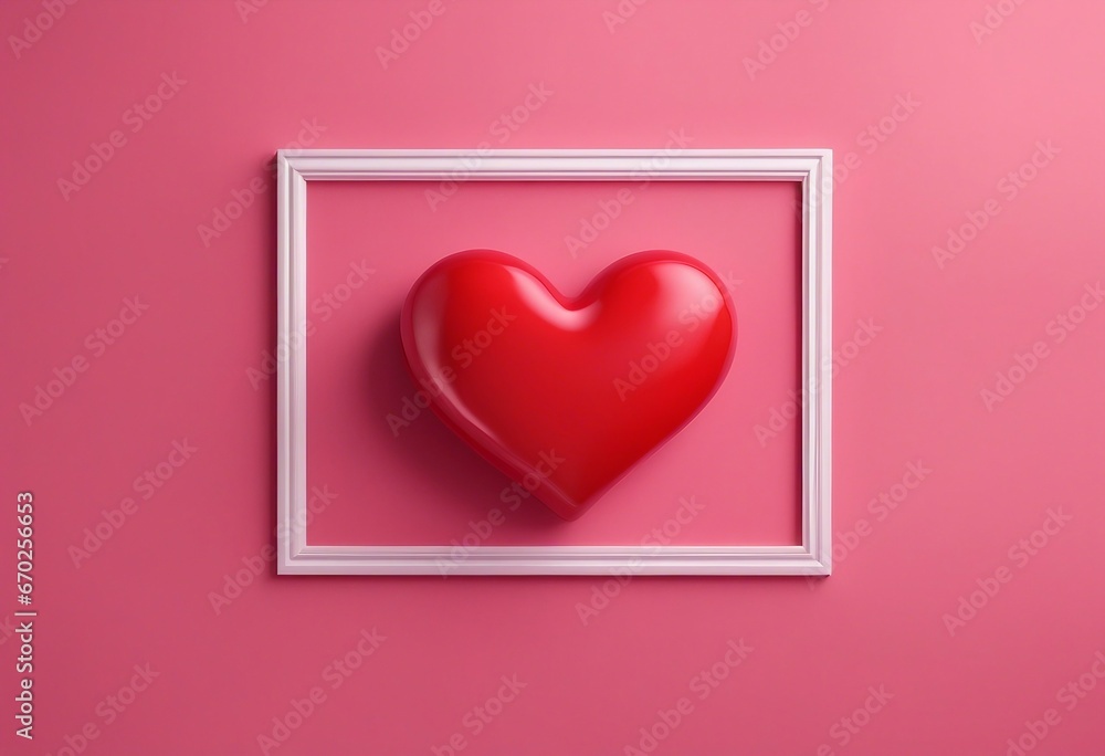 Poster valentine's concept 3d red heart in a speech bubble object isolated on a pink background for graphic