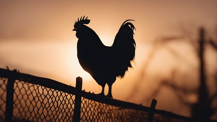 silhouette of a rooster - obrazy, fototapety, plakaty